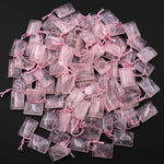 Natural Pink Rose Quartz Smooth Beveled Rectangle Earring Pair Drilled Gemstone Matched Beads