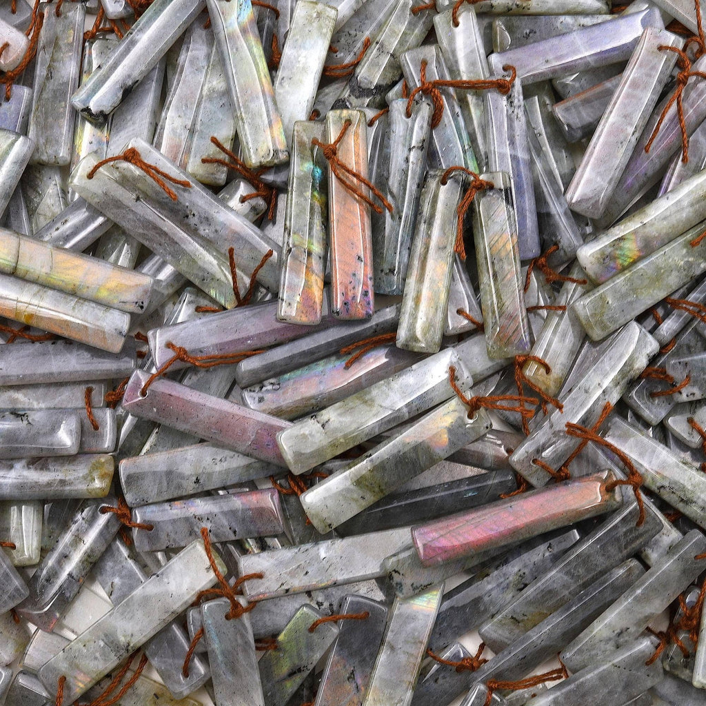 Natural Rainbow Labradorite Smooth Rectangle Earrings Drilled Matched Gemstone Bead Pair