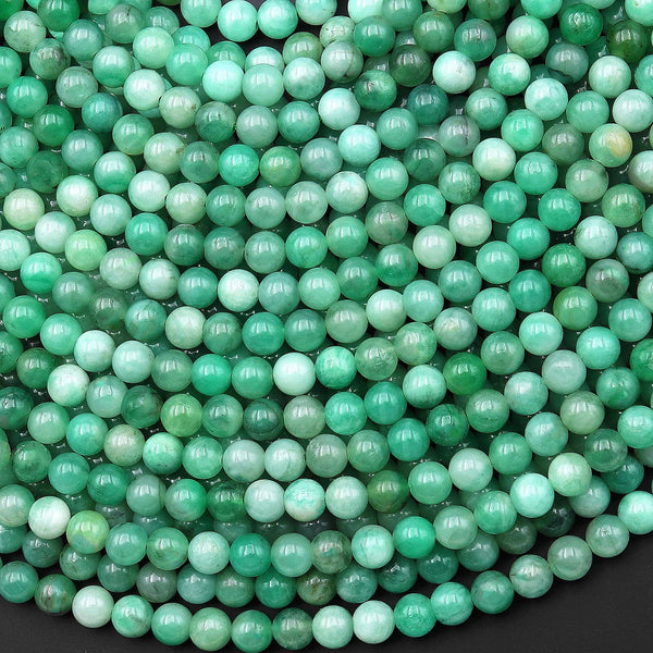 Real Genuine Natural Green Emerald Gemstone Smooth 3mm 4mm Round Beads May Birthstone 15.5" Strand