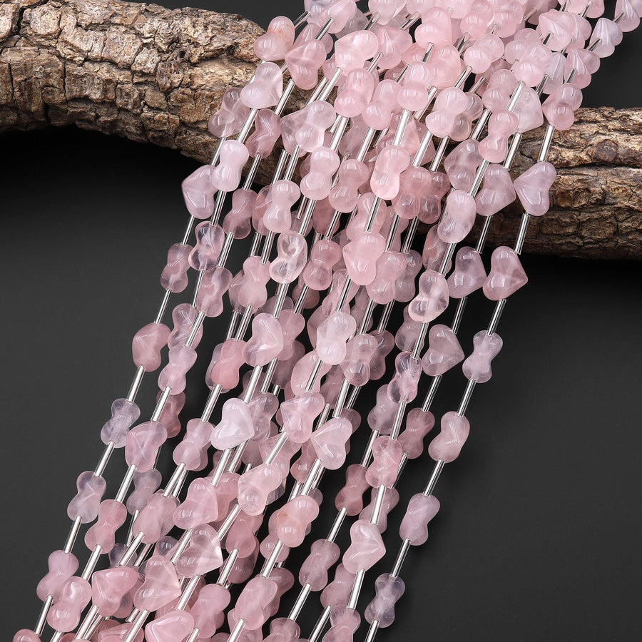 Natural Pink Rose Quartz Beads Gemstone Puffy Heart Veristically Drilled 15.5" Strand