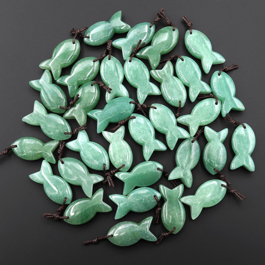 AAA Hand Carved Natural Gemstone Fish Pendant Blue Sodalite Green Aventurine Rock Rose Quartz Amethyst Tiger's Eye Moss Agate Red Jasper