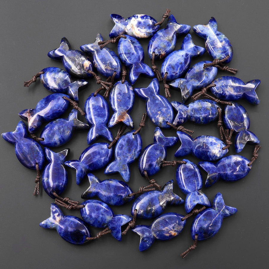 AAA Hand Carved Natural Gemstone Fish Pendant Blue Sodalite Green Aventurine Rock Rose Quartz Amethyst Tiger's Eye Moss Agate Red Jasper