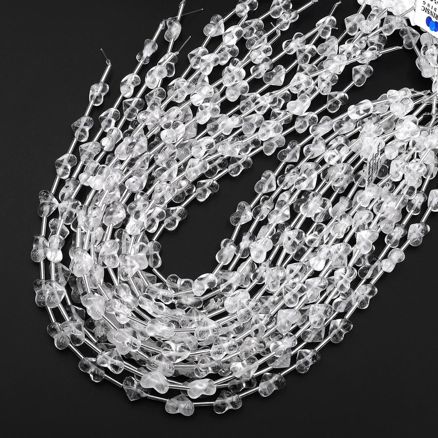 Natural Rock Crystal Quartz Beads Gemstone Puffy Heart Veristically Drilled 15.5" Strand