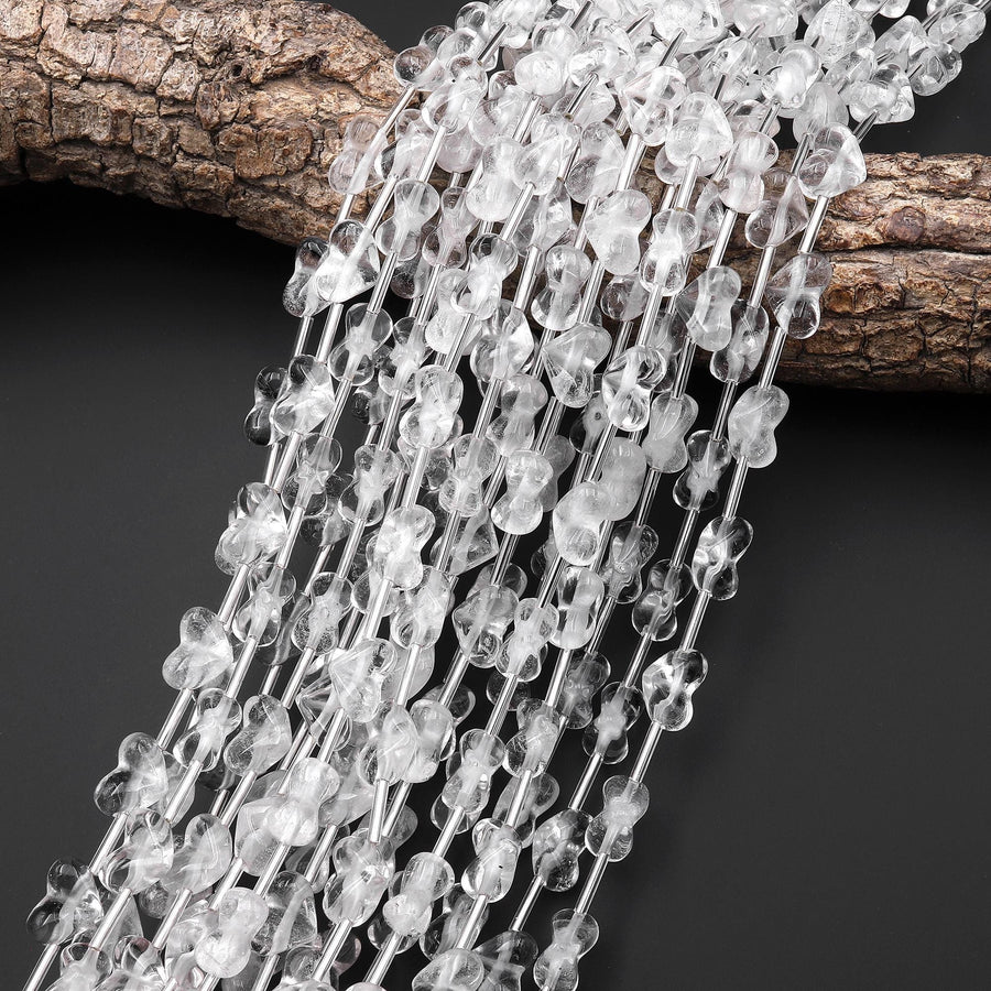 Natural Rock Crystal Quartz Beads Gemstone Puffy Heart Veristically Drilled 15.5" Strand