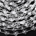 Natural Rock Crystal Quartz Beads Gemstone Puffy Heart Veristically Drilled 15.5" Strand