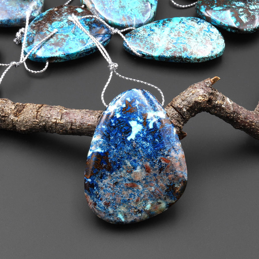 Rare Genuine Natural Shattuckite Freeform Teardrop Pendant Azurite Chrysocolla Gemstone from the Old Arizona Copper Mine