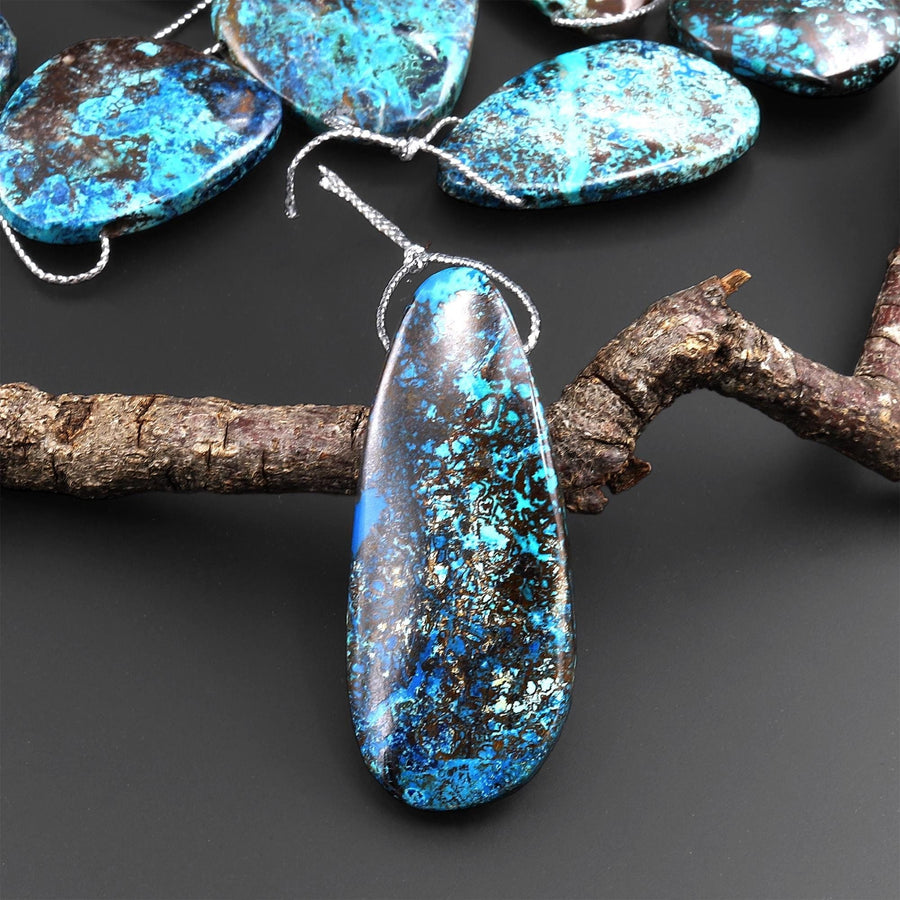 Rare Genuine Natural Shattuckite Freeform Teardrop Pendant Side Drilled Azurite Chrysocolla Gemstone from the Old Arizona Copper Mine A8