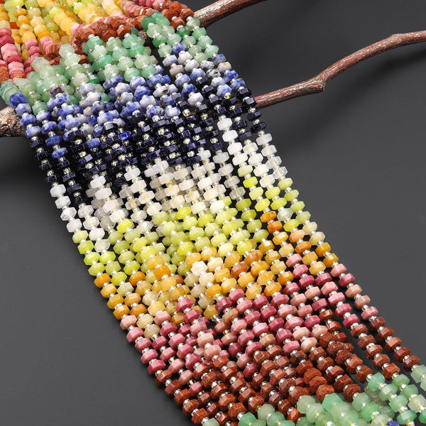 Faceted Natural White Lemon Jade Yellow Aventurine Petrified Rhodonite Sodalite Goldstone Beads 6mm hexagon Heishi Rondelle 15.5" Strand