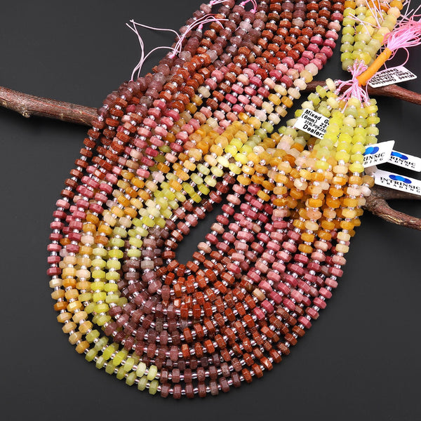 Faceted Natural Lemon Jade Yellow Aventurine Petrified Rhodonite Strawberry Quartz Goldstone Beads 6mm hexagon Heishi Rondelle 15.5" Strand