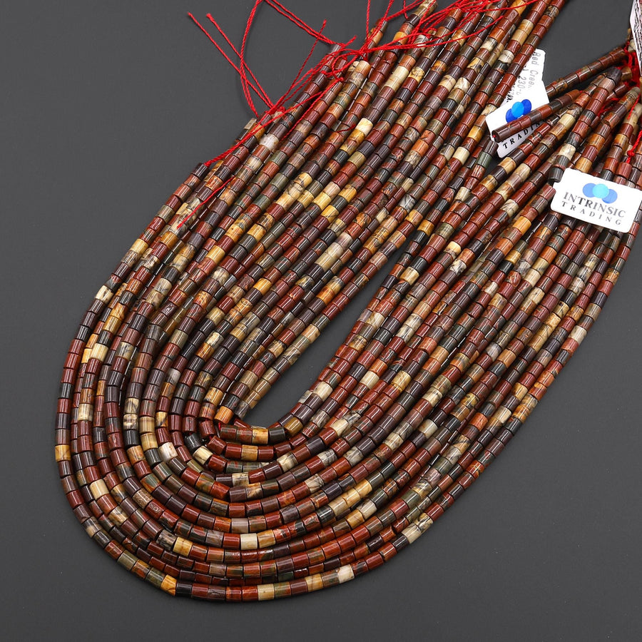 Natural Red Creek Jasper Smooth Cylinder Tube 4x4mm Beads 15.5" Strand