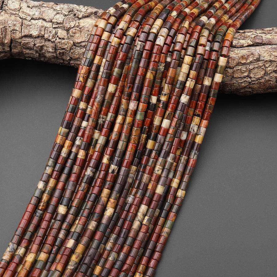 Natural Red Creek Jasper Smooth Cylinder Tube 4x4mm Beads 15.5" Strand