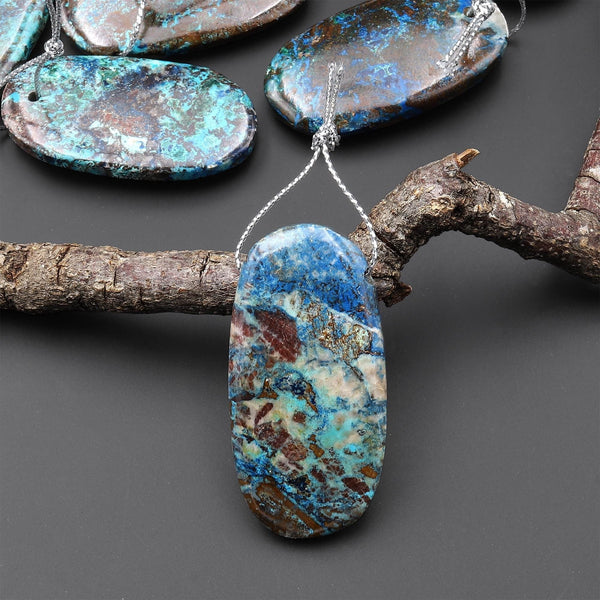Rare Genuine Natural Shattuckite Freeform Oval Pendant Side Drilled Azurite Chrysocolla Gemstone from the Old Arizona Copper Mine A1