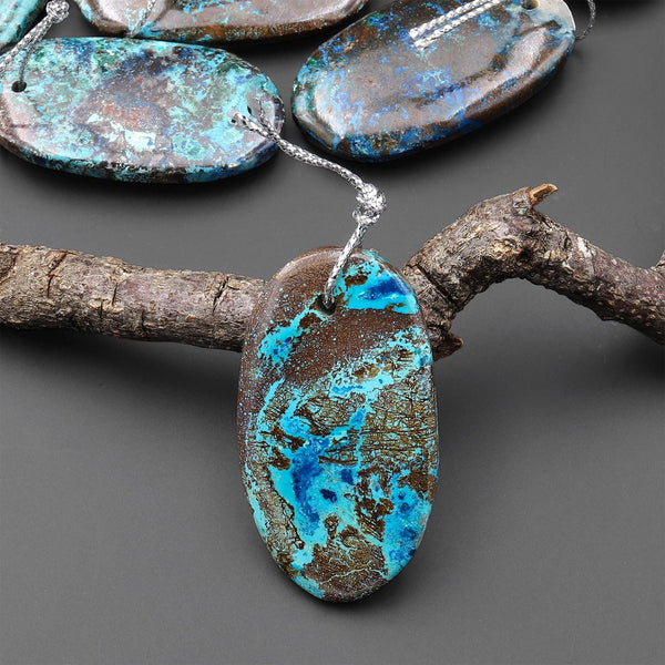 Rare Genuine Natural Shattuckite Freeform Oval Pendant Azurite Chrysocolla Gemstone from the Old Arizona Copper Mine A2