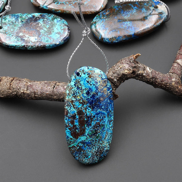 Rare Genuine Natural Shattuckite Freeform Oval Pendant Side Drilled Azurite Chrysocolla Gemstone from the Old Arizona Copper Mine A3