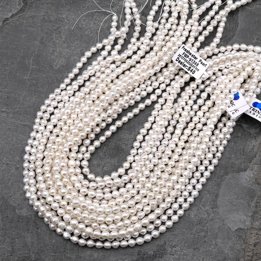 Genuine Freshwater Small 5mm Off Round White Pearls 15.5" Strand