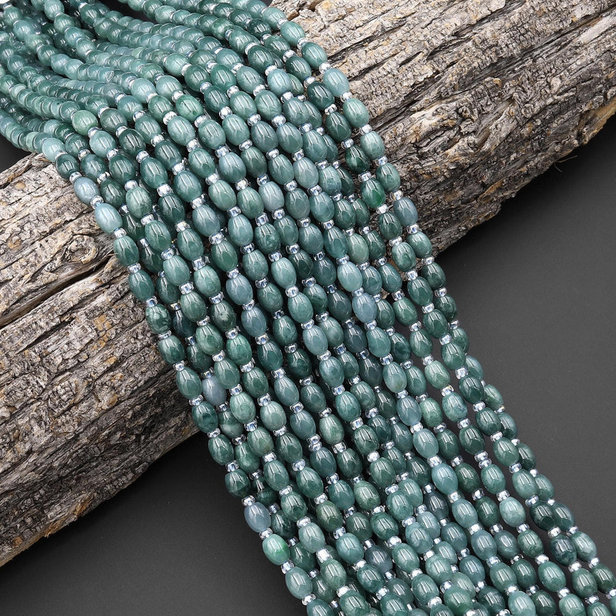 AAA Small Natural Guatemalan Jade Smooth Drum Barrel Beads 15.5" Strand