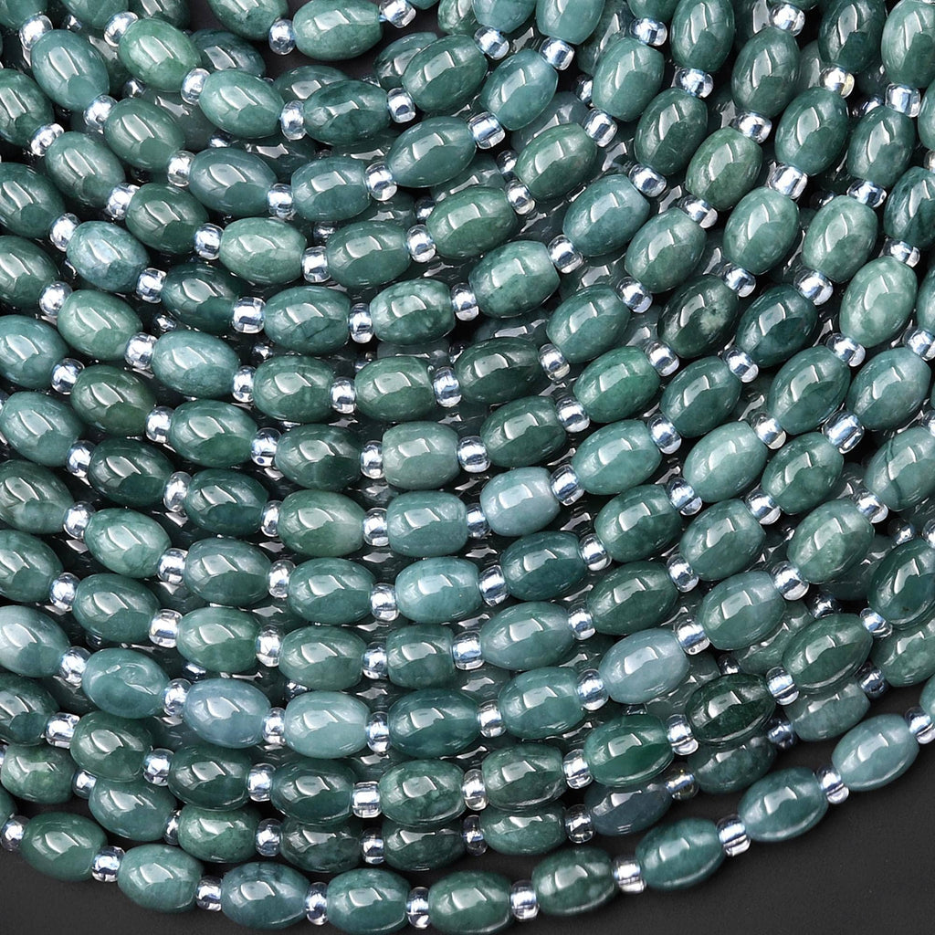 AAA Small Natural Guatemalan Jade Smooth Drum Barrel Beads 15.5" Strand