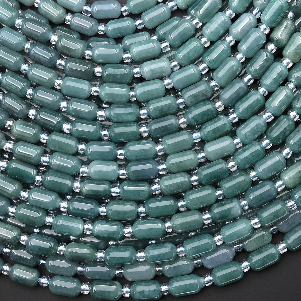 AAA Small Natural Guatemalan Jade Smooth Tube Barrel Beads 5x8mm 15.5" Strand