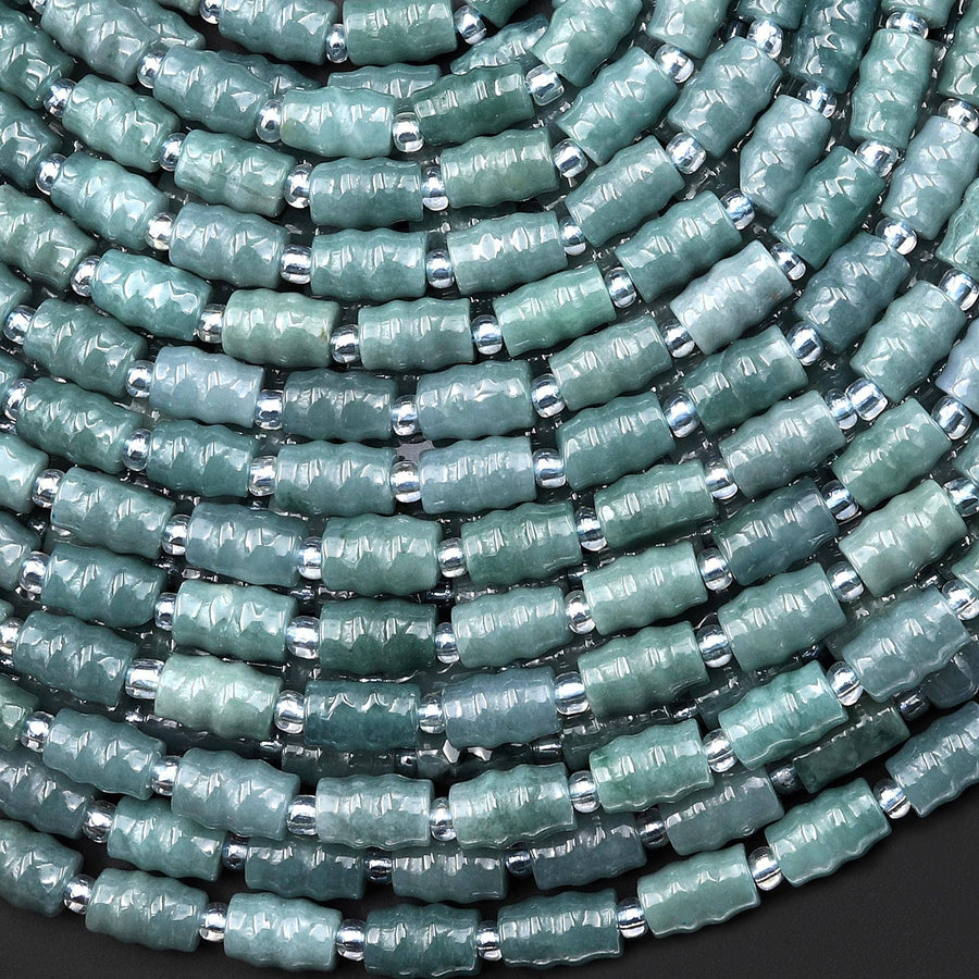AAA Natural Guatemalan Jade Swirly Bamboo Barrel Beads 5x8mm 15.5" Strand