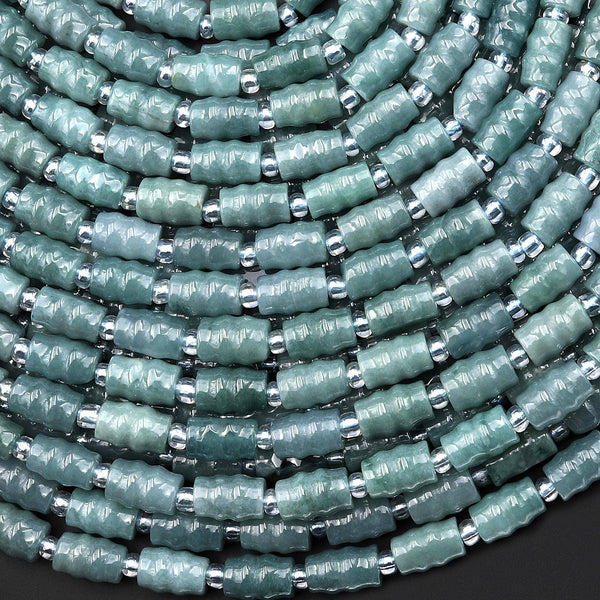 AAA Natural Guatemalan Jade Swirly Bamboo Barrel Beads 5x8mm 15.5" Strand