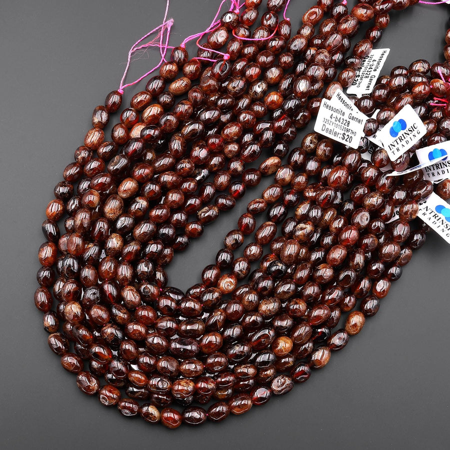 Natural Brown Hessonite Garnet Freeform Rounded Pebble Nugget Beads Gemstone 15.5" Strand