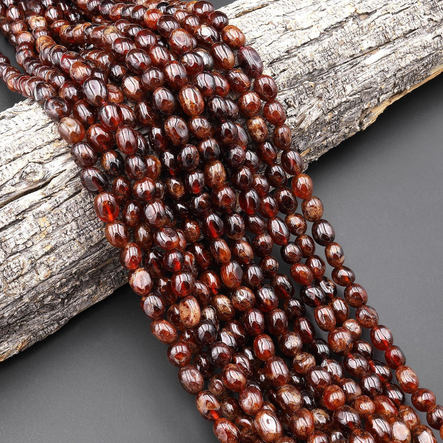Natural Brown Hessonite Garnet Freeform Rounded Pebble Nugget Beads Gemstone 15.5" Strand