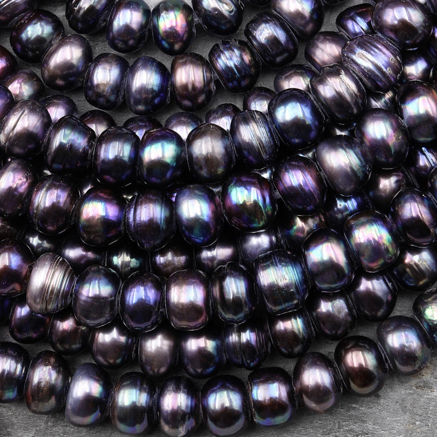 Large Hole Black Bronze Peacock Iridescent Genuine Freshwater Pearl Rondelle 11mm 12mm 13mm 14mm 8" Strand