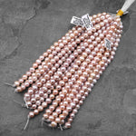 Large Hole Pearls Beads Natural Mauve Pink Genuine Freshwater Pearl Off Round Big 2mm Drill Hole 8" Strand