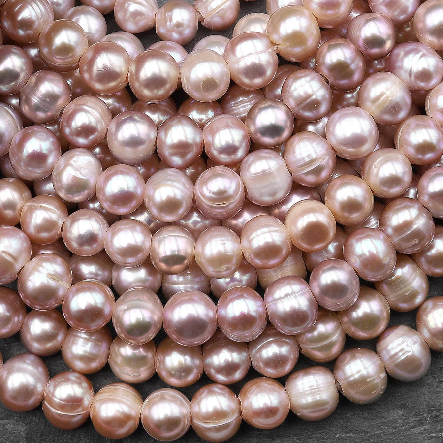 Large Hole Pearls Beads Natural Mauve Pink Genuine Freshwater Pearl Off Round Big 2mm Drill Hole 8" Strand