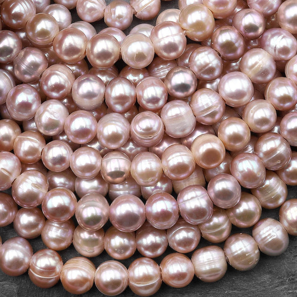Large Hole Pearls Beads Natural Mauve Pink Genuine Freshwater Pearl Off Round Big 2mm Drill Hole 8" Strand