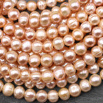 Large Hole Pearls Beads Natural Peach Genuine Freshwater Pearl Off Round Big 2mm Drill Hole 8" Strand