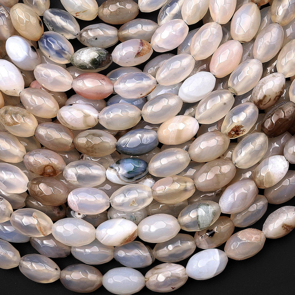 Faceted Natural Montana Agate Beads Drum Barrel Cylinder 15.5" Strand