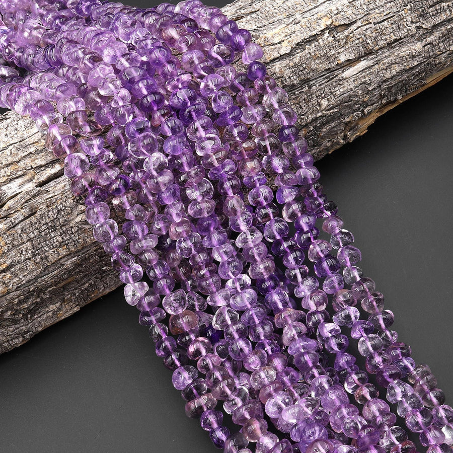 Extra Translucent Natural Purple Amethyst Beads Center Drilled Freeform Pebble Thick Nugget 15.5" Strand