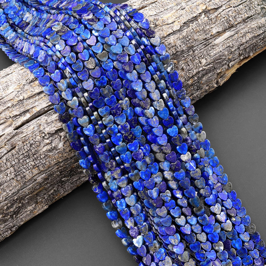 Natural Blue Lapis Carved 6mm Smooth Heart Beads Gemstone 15.5" Strand