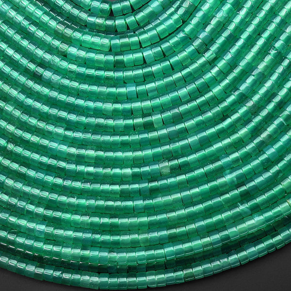 Emerald Green Agate 4mm Heishi Rondelle Beads 15.5" Strand