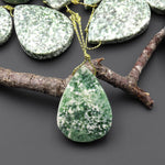 Natural Green Tree Agate Pendant Side Drilled Teardrop Gemstone