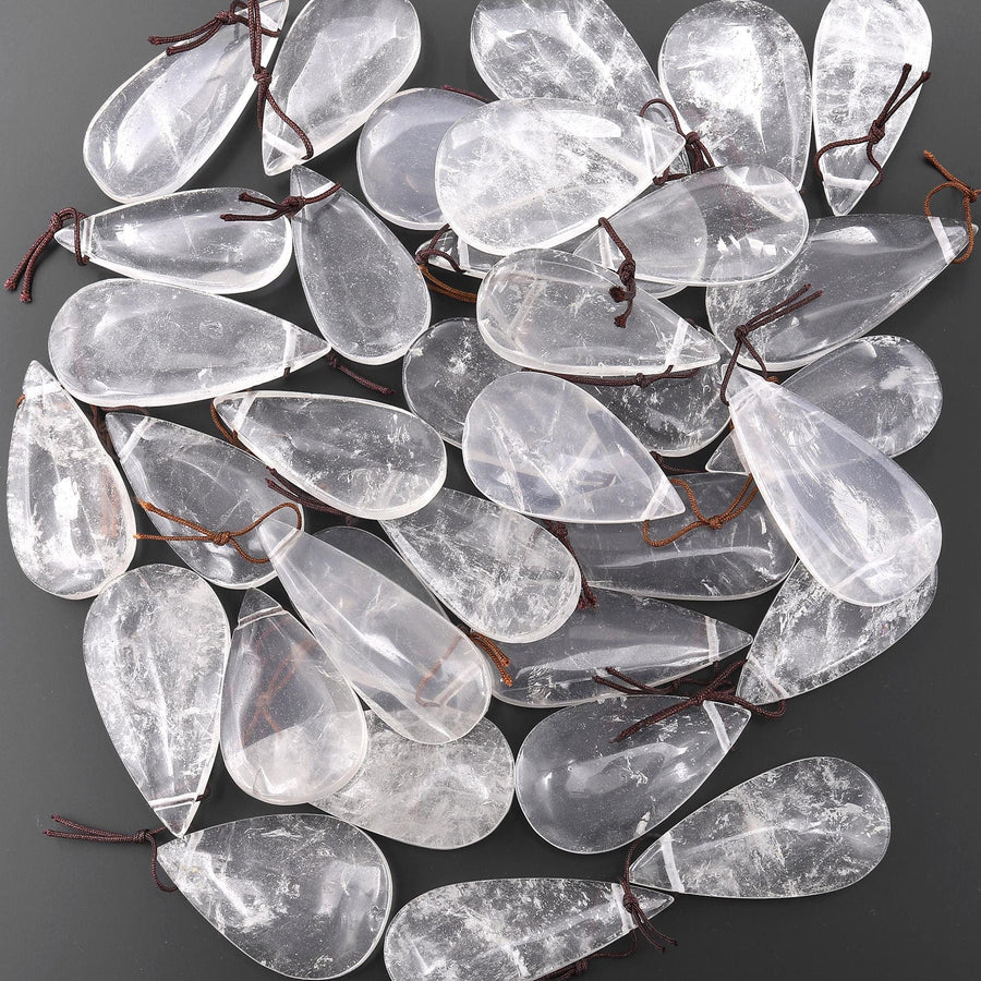 Real Natural Rock Quartz Teardrop Side Drilled Pendant Healing Crystal