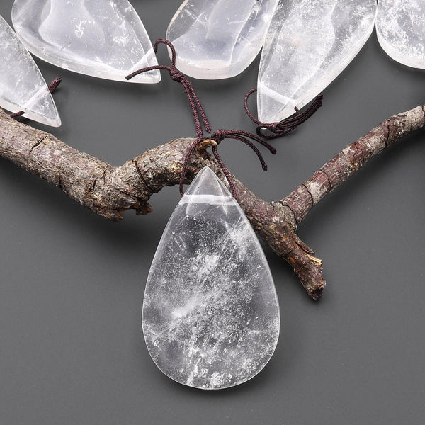 Real Natural Rock Quartz Teardrop Side Drilled Pendant Healing Crystal A1