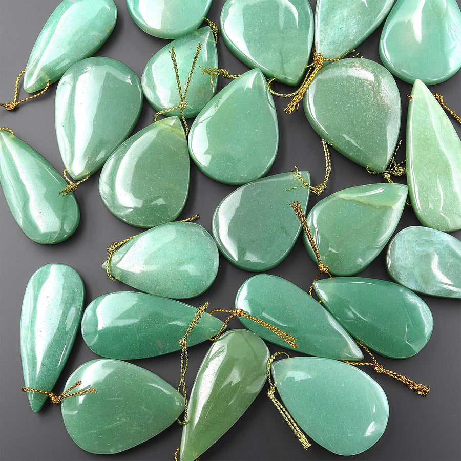 Natural Green Aventurine Side Drilled Teardrop Pendant Healing Crystal