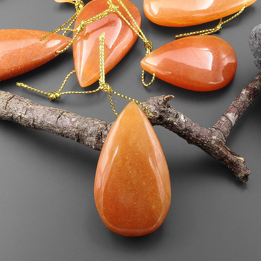 Natural Orange Aventurine Side Drilled Teardrop Pendant Healing Crystal