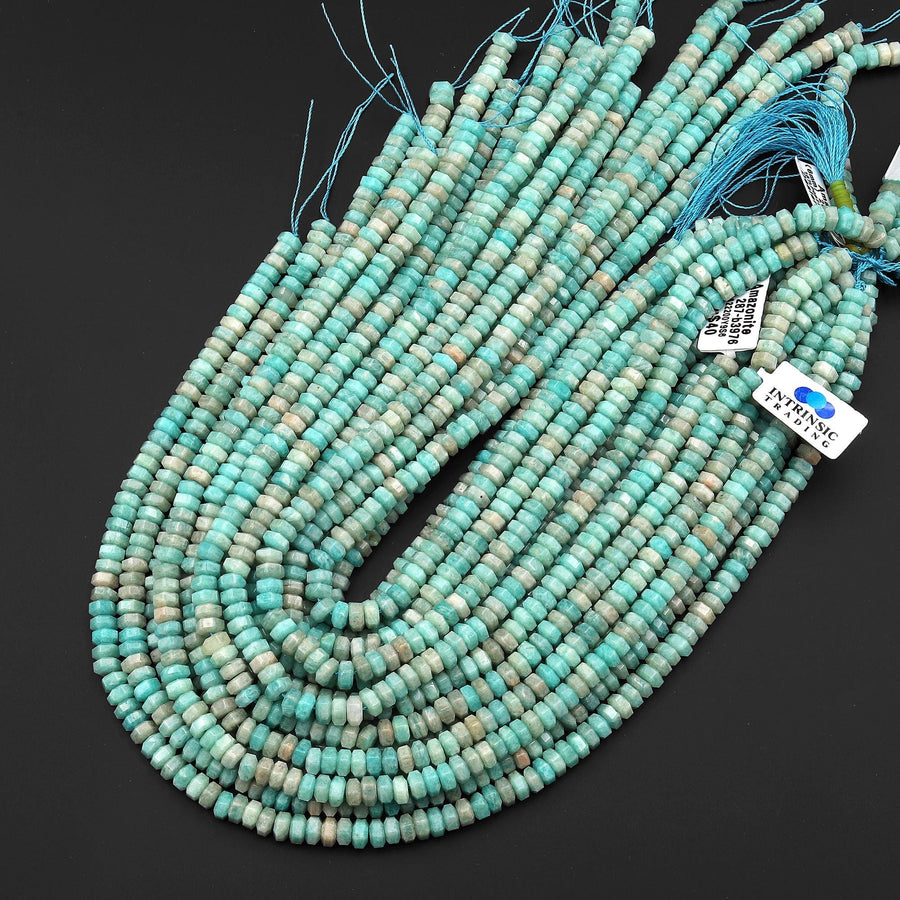 AAA Faceted Natural Peruvian Amazonite Beads 6x3mm hexagon Heishi Rondelle 15.5" Strand