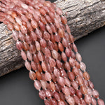 AAA Faceted Natural Golden Pink Strawberry Quartz Oval Beads 15.5" Strand
