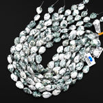 AAA Natural Green Tree Agate Beads Puffy Teardrop Vertically Drilled Gemstone 15.5" Strand