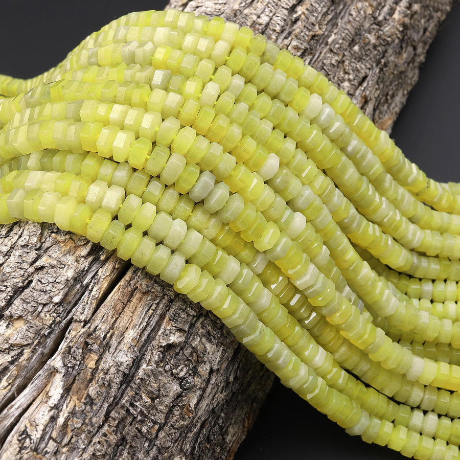 AAA Faceted Natural Chartreuse Jade Beads 6x3mm hexagon Heishi Rondelle 15.5" Strand