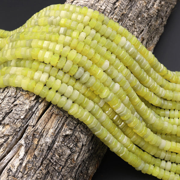 AAA Faceted Natural Chartreuse Jade Beads 6x3mm hexagon Heishi Rondelle 15.5" Strand