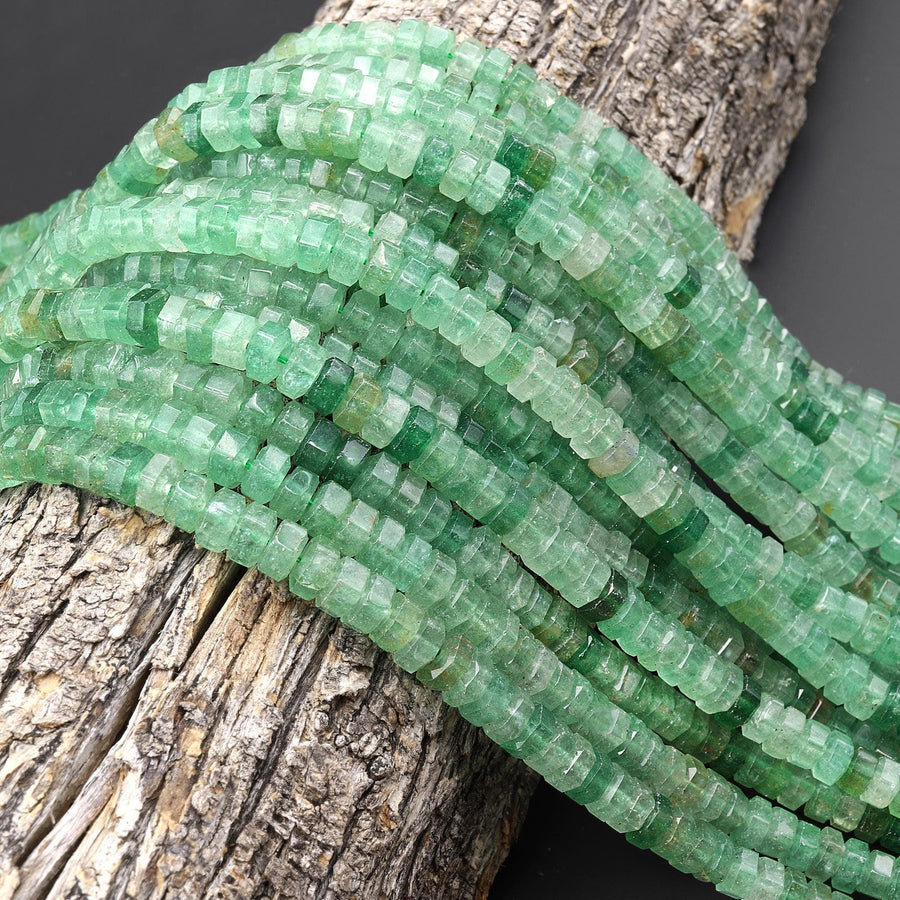 AAA Faceted Natural African Green Chalcedony Beads 6x3mm hexagon Heishi Rondelle 15.5" Strand