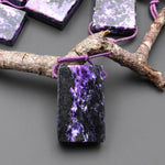 Natural Purple Charoite Black Aegirine Rectangle Tile Pendant Side Drilled Genuine Gemstone From Russia