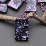 Natural Purple Charoite Black Aegirine Rectangle Tile Pendant Side Drilled Genuine Gemstone From Russia