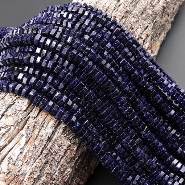 AAA Faceted Blue Goldstone Beads 6x3mm hexagon Heishi Rondelle 15.5" Strand