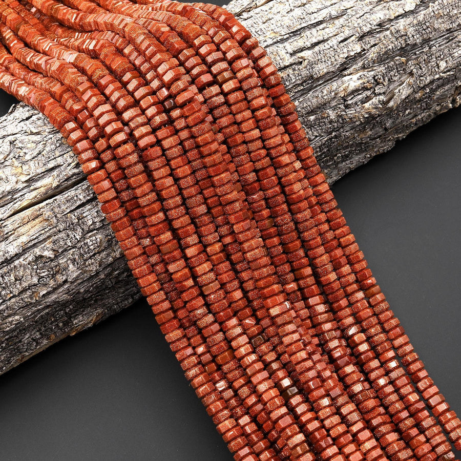 AAA Faceted Goldstone Beads 6x3mm hexagon Heishi Rondelle 15.5" Strand